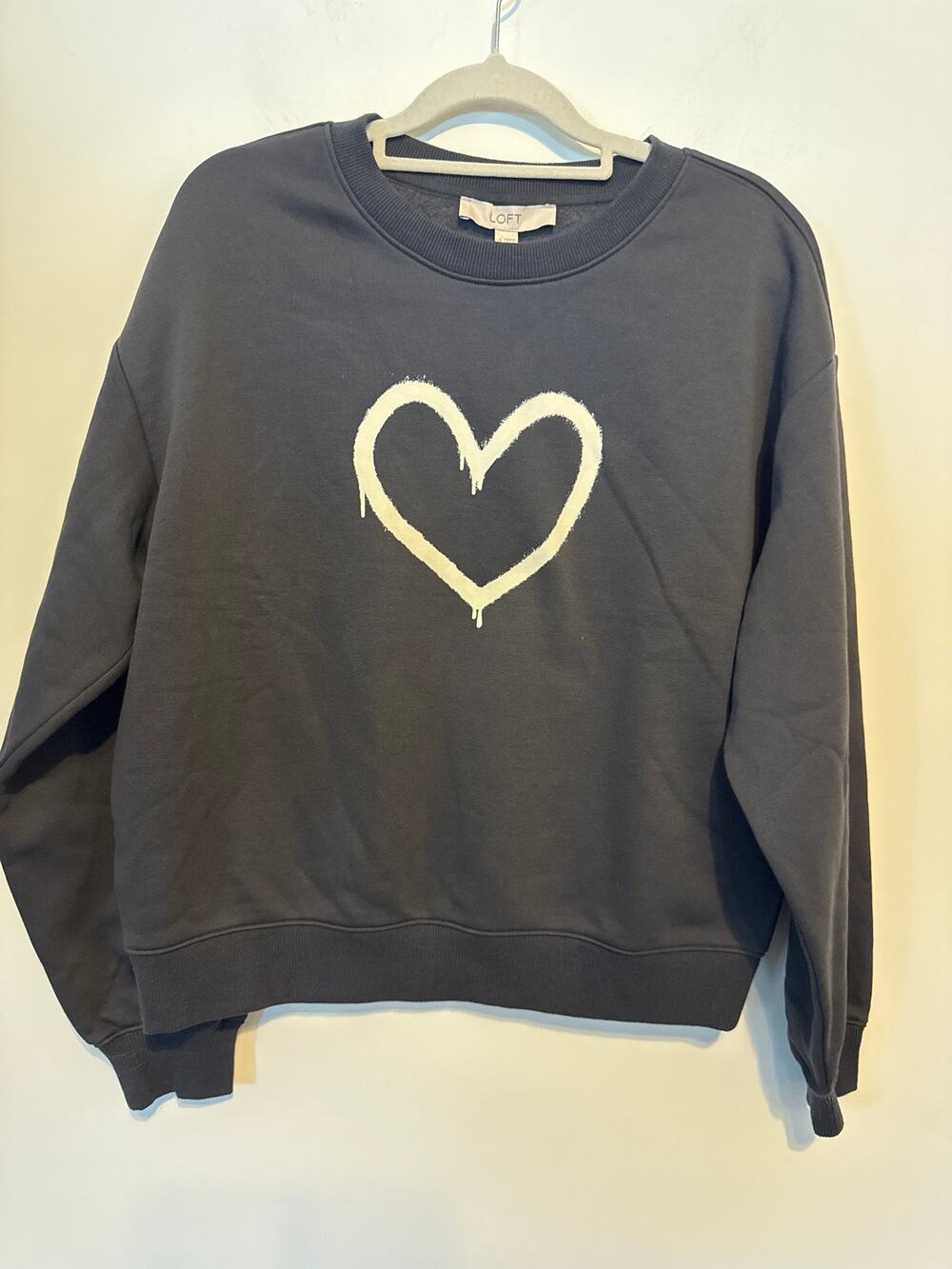 LOFT Anthracite Black Graffiti Heart Sweatshirt Crewneck Pullover Size Small